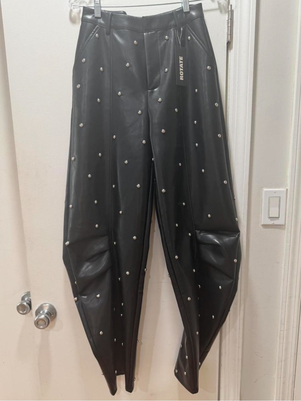 Rotate Birger Christensen Black Studded Wide-Leg Vegan Leather Pants